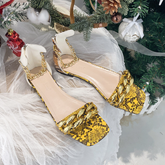 Open Toe Flat Sandals with Snake Pattern Chain Buckle Bag Heel Roman Shoes